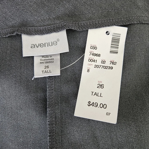 Avenue Straight Leg Dress Pants Gray Pull On Tummy Control High Rise 26 Tall - Picture 7 of 9